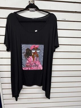 OUR Collection Queen Graphic Rhinestone Tunic Top Black Oversized